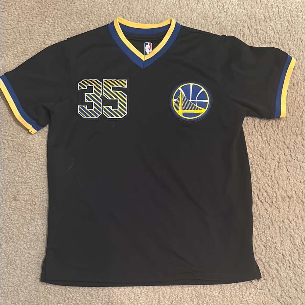 Durant Black Warriors Jersey with Blue and Yellow Accents kids size 8